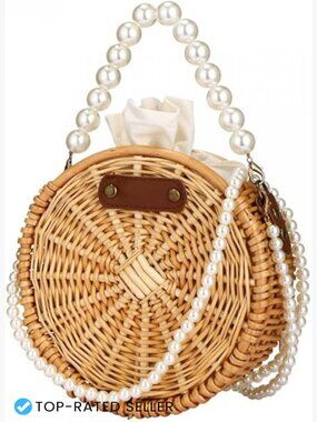 Handwoven Rattan Straw Tote Beach Bag Retro Summer Wicker Basket Purse